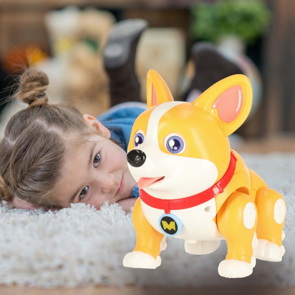 Interaktyvus Corgi šuniukas-robotas su šviečiančiomis ausimis ir muzika