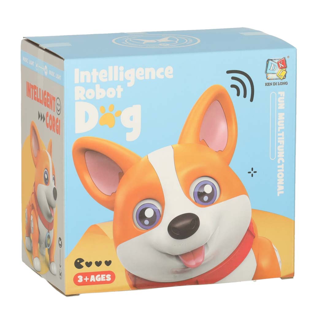 Interaktyvus Corgi šuniukas-robotas su šviečiančiomis ausimis ir muzika