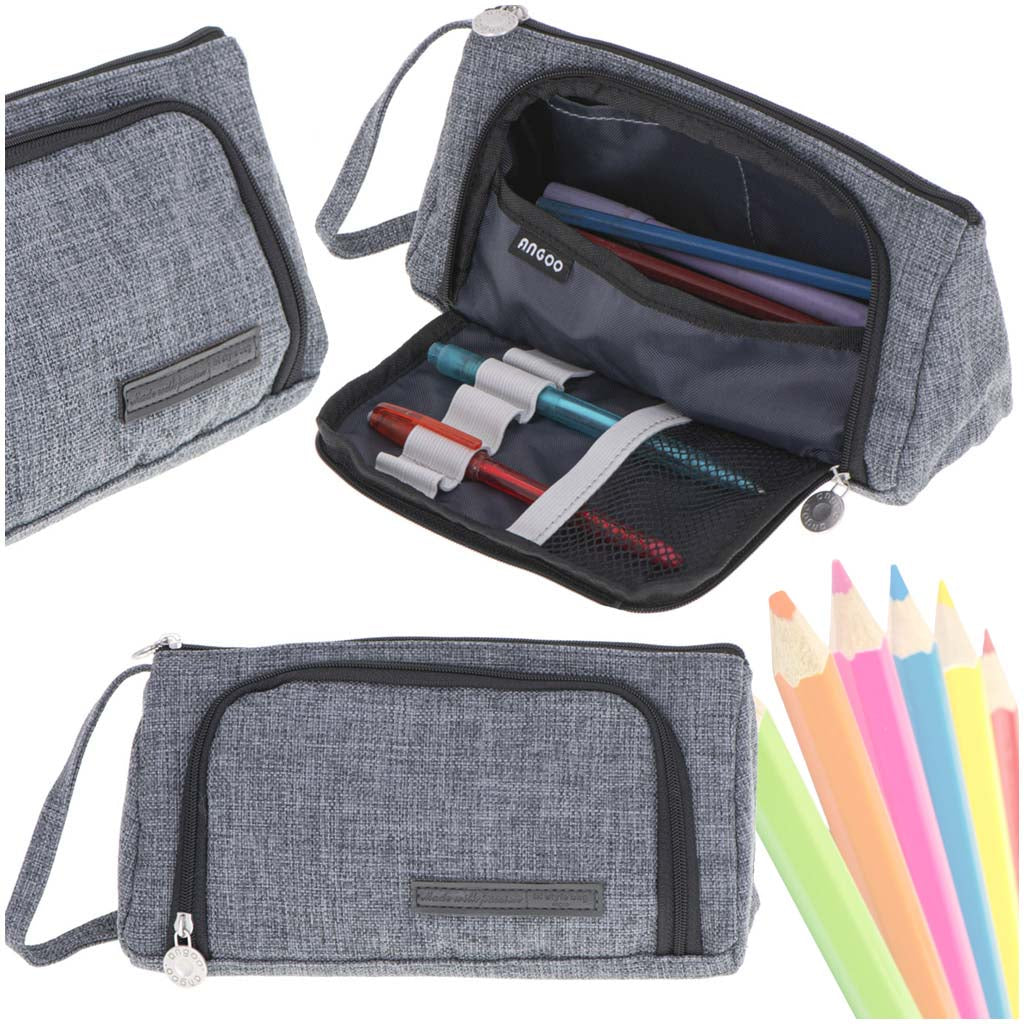 Pilkas dviejų skyrių mokyklinis penalas-kosmetinė 3in1