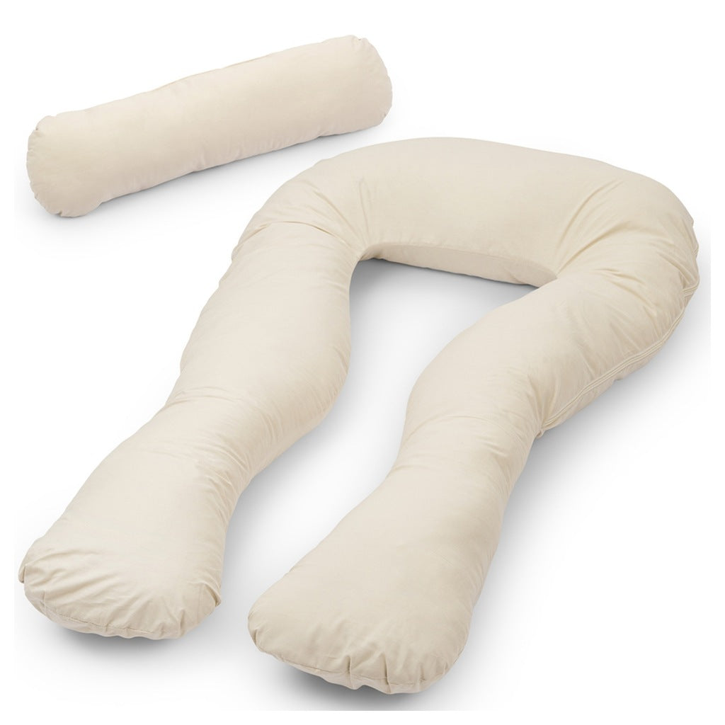 Rogal kreminė nėštumo pagalvė, U formos, gulinti lovoje – vaizdas 2