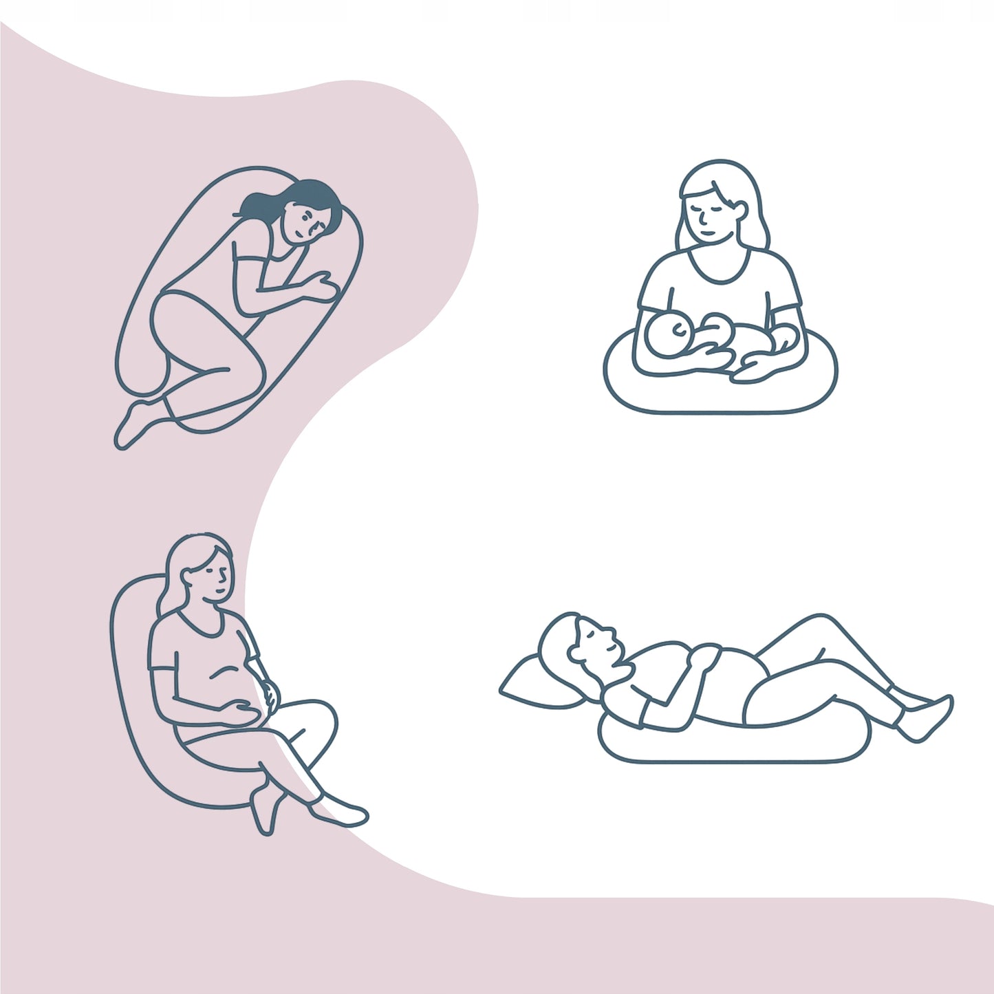 Rogal rožinė nėštumo pagalvė, U formos, išmatavimai (gylis 75 cm) – vaizdas 6