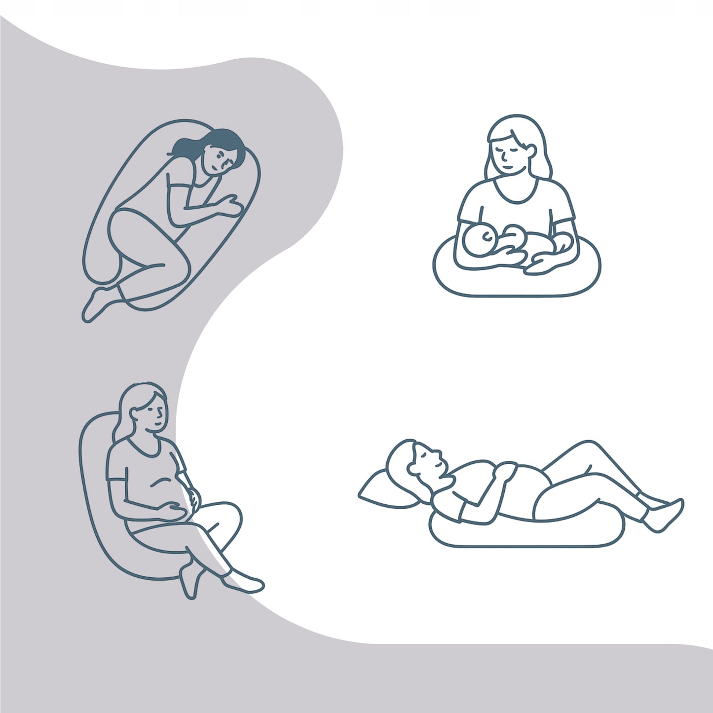 Rogal pilka nėštumo pagalvė, U formos, išmatavimai (gylis 75 cm) – vaizdas 5