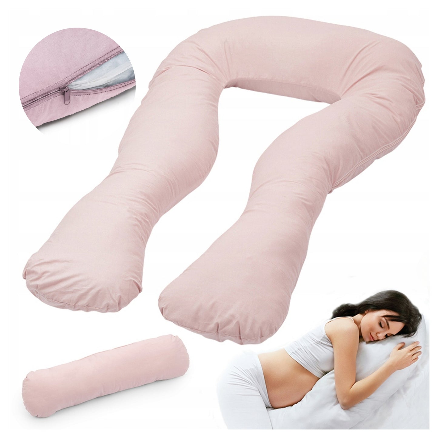 Rogal rožinė nėštumo pagalvė moterims (U formos) – pagrindinis vaizdas