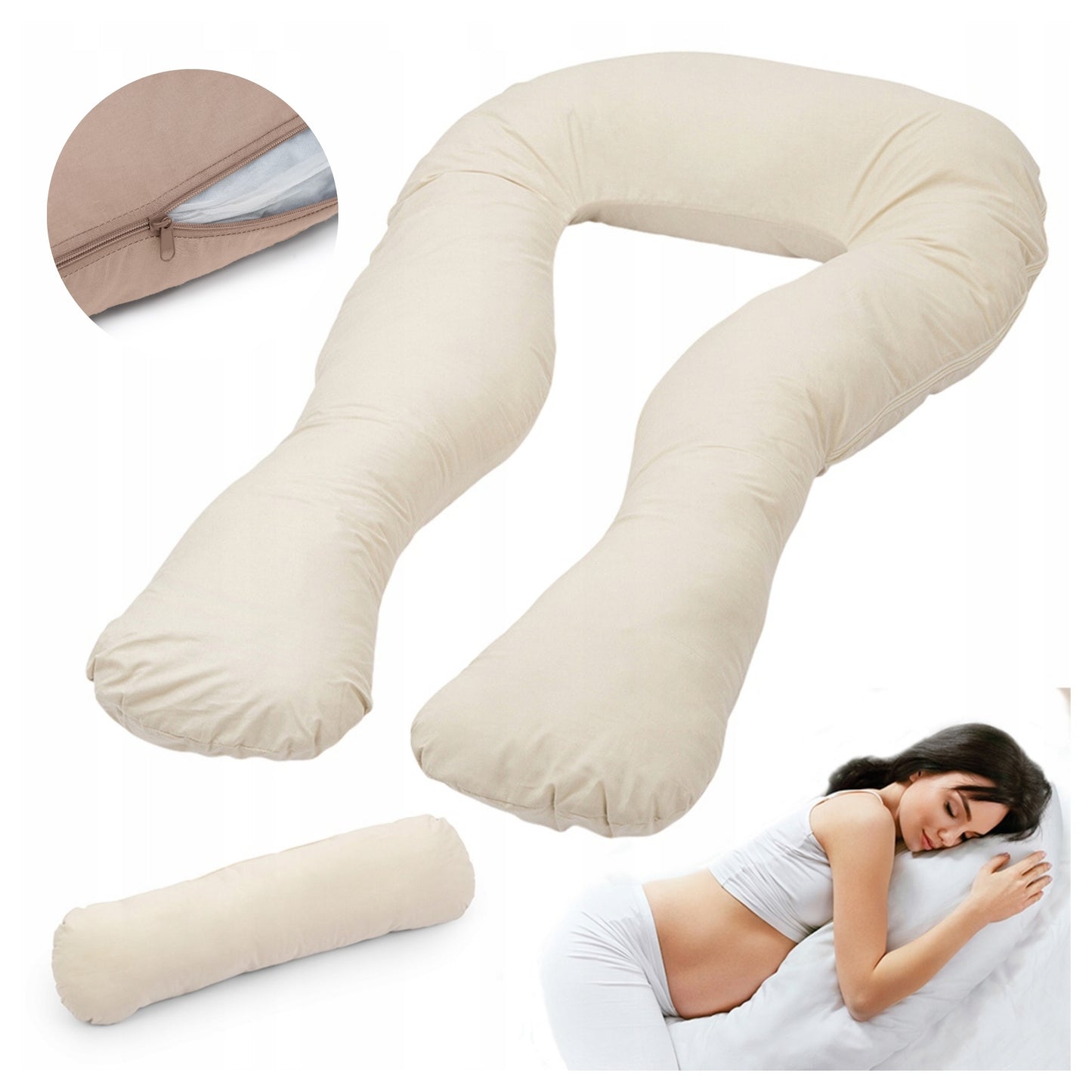 Rogal kreminė nėštumo pagalvė moterims (U formos) – pagrindinis vaizdas