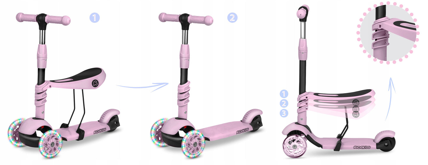 Vaikiškas balansinis triratis-paspirtukas 3in1