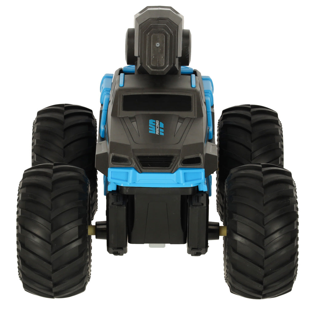 Mėlynas RC amfibinis automobilis, atsparus vandeniui, valdomas gestais, su 2 pulteliais