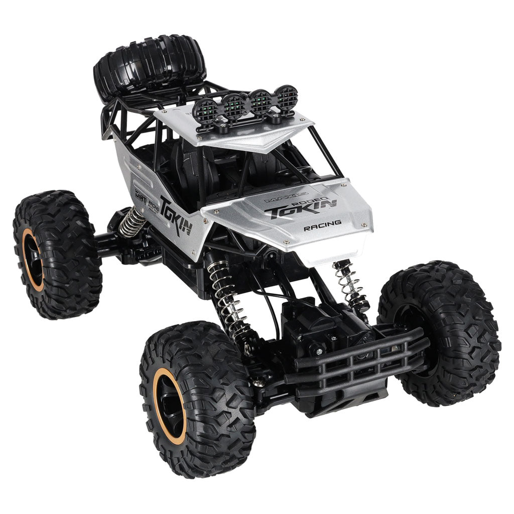 Nuotoliniu būdu valdomas RC Rock Crawler 1:12 4WD metalinis automobilis, sidabrinis