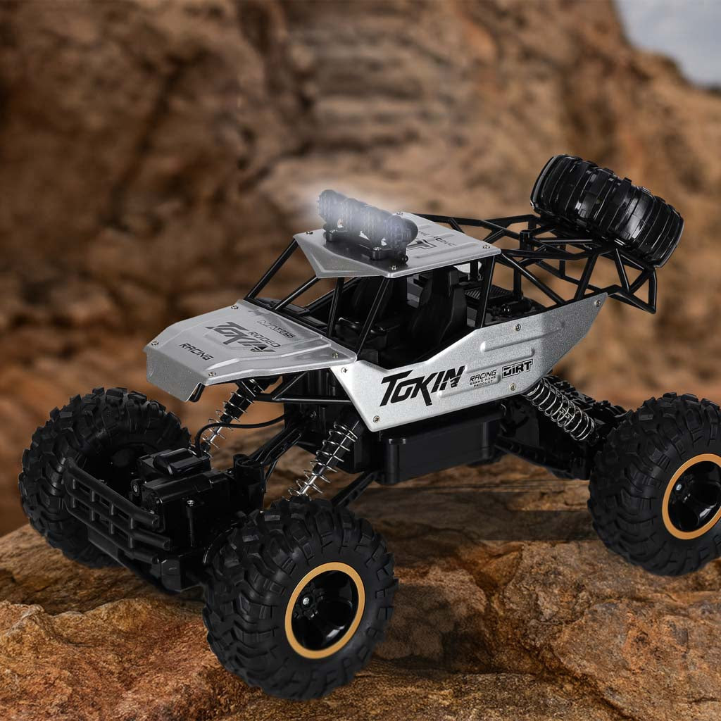 Nuotoliniu būdu valdomas RC Rock Crawler 1:12 4WD metalinis automobilis, sidabrinis