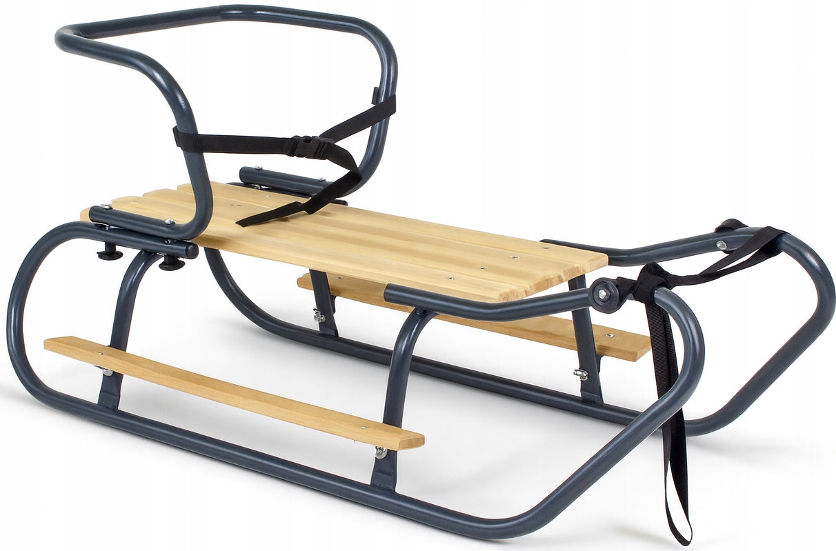 Vaikiškos metalinės rogutės su nugaros ir kojų atramomis, antacito spalvos – pagrindinis vaizdas