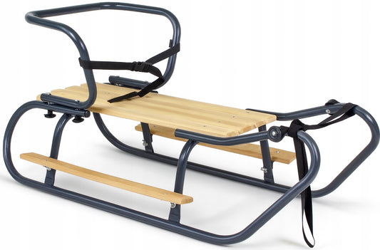 Vaikiškos metalinės rogutės su nugaros ir kojų atramomis, antacito spalvos – pagrindinis vaizdas