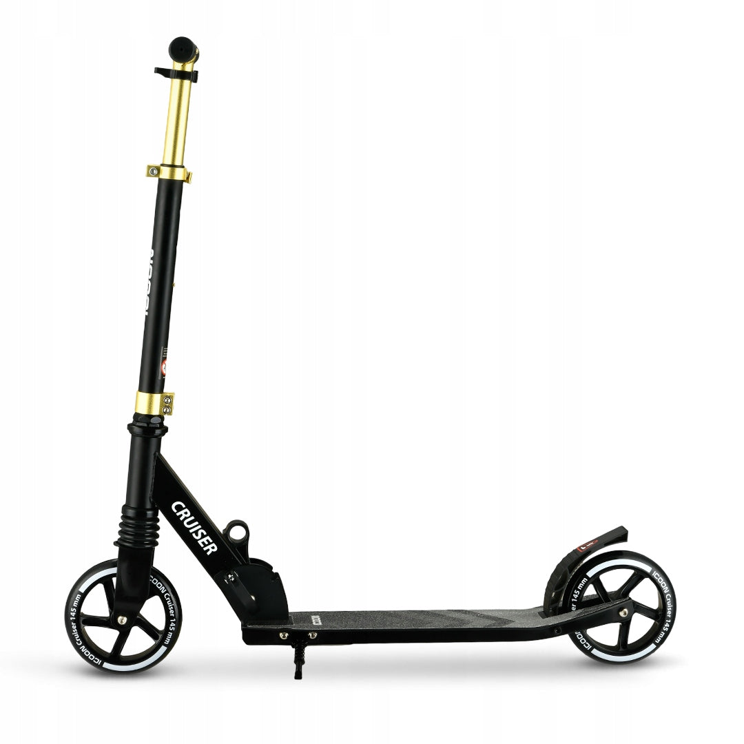 Juodas Paspirtukas Icoon Cruiser, sulankstomas, su amortizatoriumi, reguliuojamas, iki 50 kg