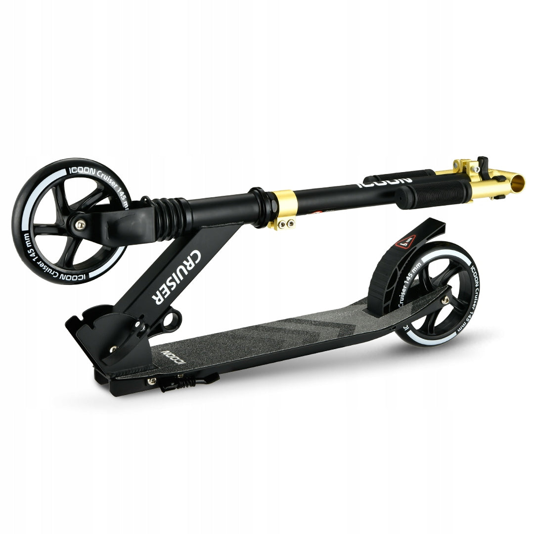 Juodas Paspirtukas Icoon Cruiser, sulankstomas, su amortizatoriumi, reguliuojamas, iki 50 kg