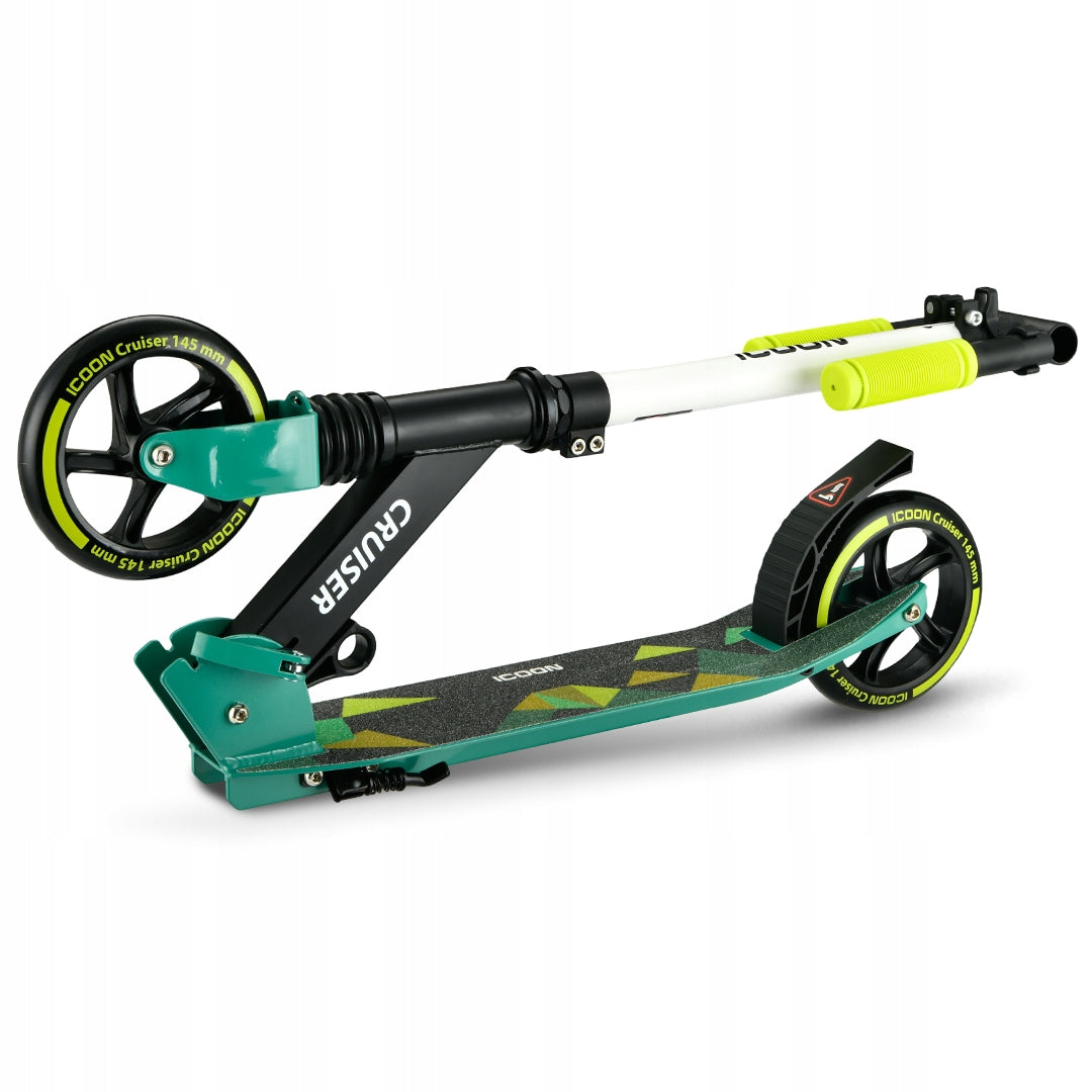 Žalias Paspirtukas Icoon Cruiser, sulankstomas, su amortizatoriumi, reguliuojamas, iki 50 kg