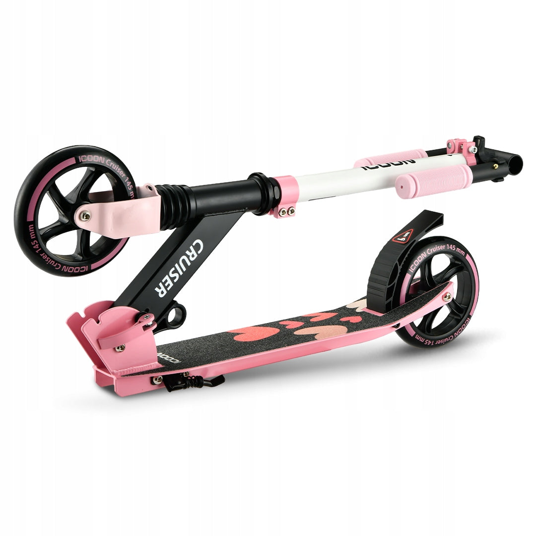 Rožinis Paspirtukas Icoon Cruiser, sulankstomas, su amortizatoriumi, reguliuojamas, iki 50 kg