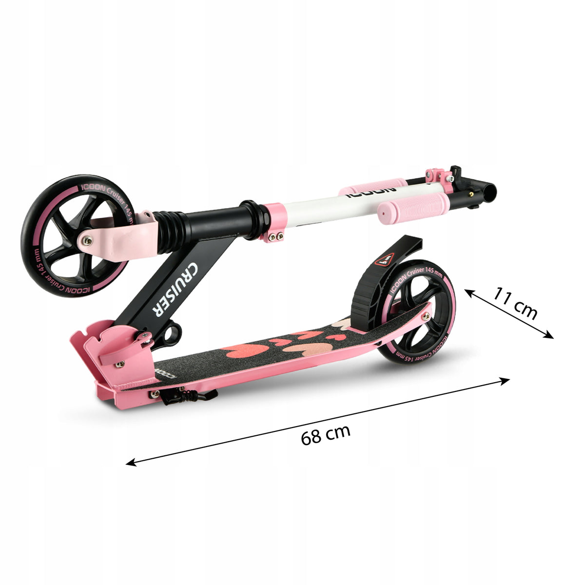 Rožinis Paspirtukas Icoon Cruiser, sulankstomas, su amortizatoriumi, reguliuojamas, iki 50 kg