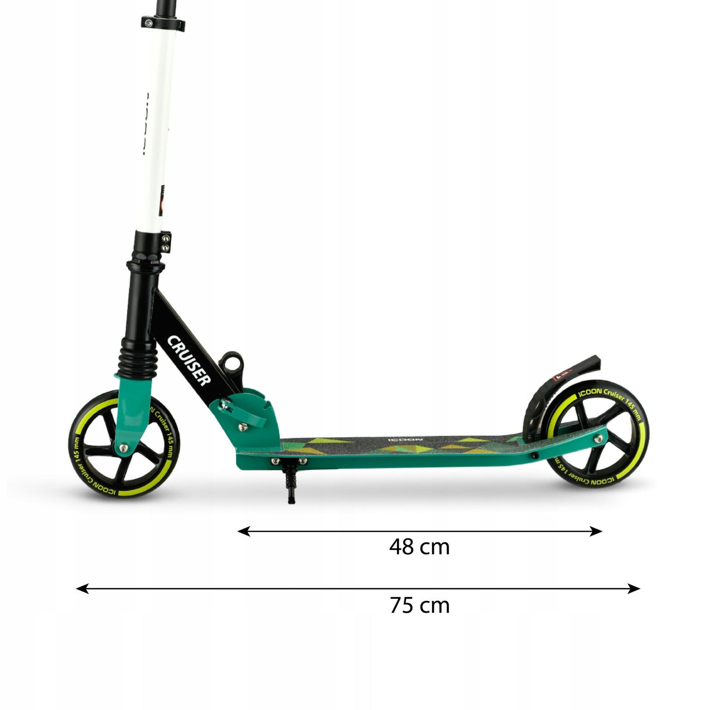 Žalias Paspirtukas Icoon Cruiser, sulankstomas, su amortizatoriumi, reguliuojamas, iki 50 kg