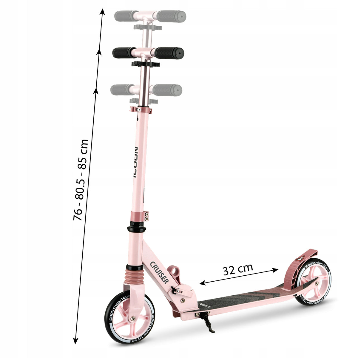 Paspirtukas Icoon Cruiser, sulankstomas, su amortizatoriumi, reguliuojamas, iki 50 kg