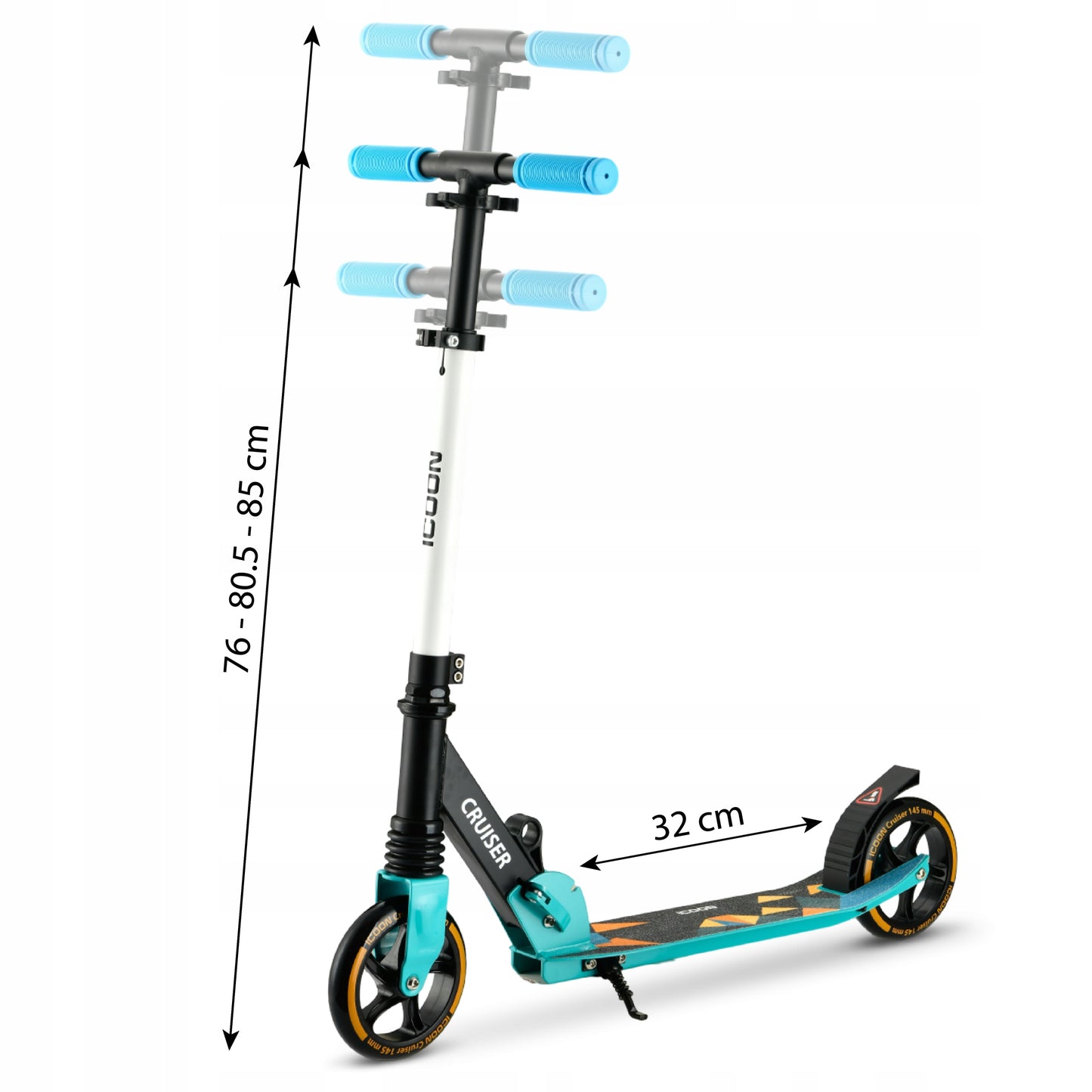 Mėlynas Paspirtukas Icoon Cruiser, sulankstomas, su amortizatoriumi, reguliuojamas, iki 50 kg