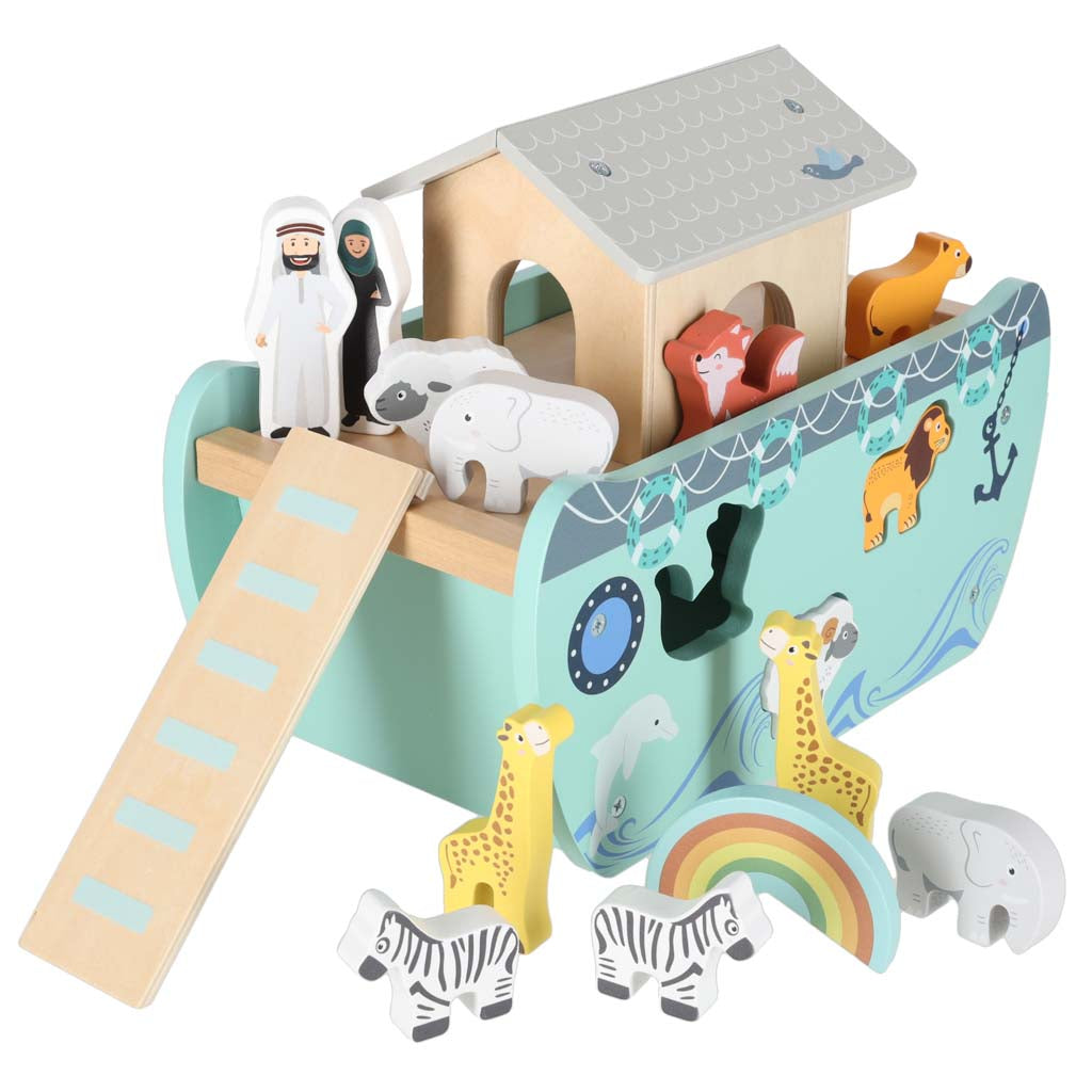 Lulilo medinis formų rūšiuoklis „Nojaus arka“ su gyvūnais, 9 elementai