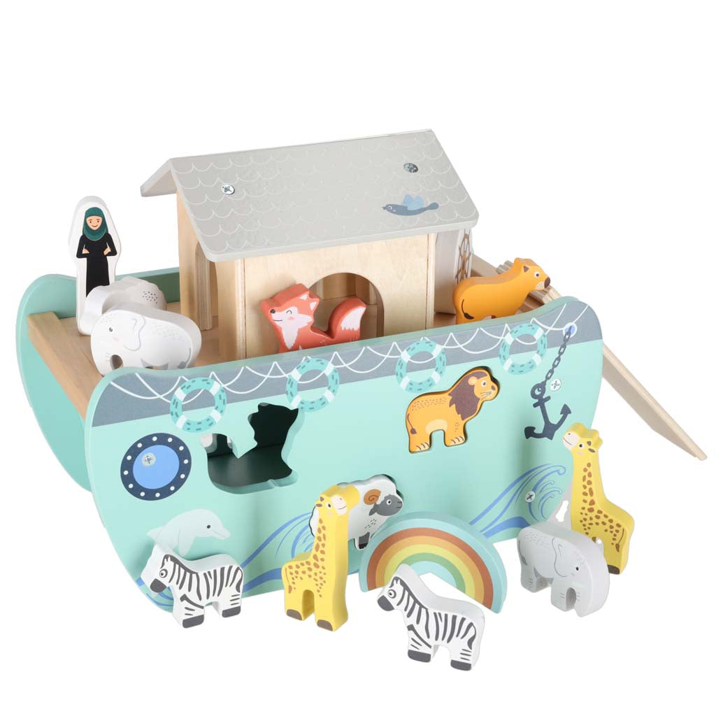 Lulilo medinis formų rūšiuoklis „Nojaus arka“ su gyvūnais, 9 elementai