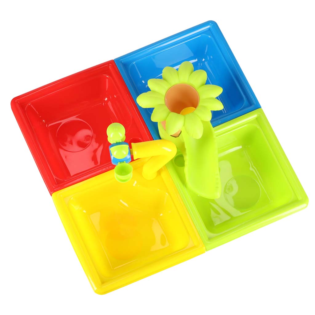 Vandens ir smėlio stalas 2in1 su smėlio takeliu, priedais ir kėdute