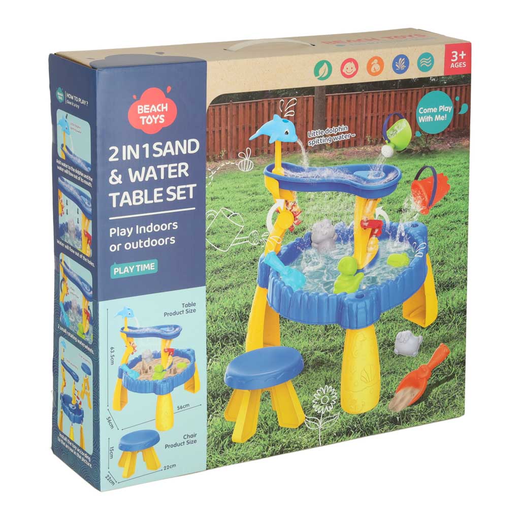 Vandens stalas smėlio ir vandens žaidimams, dviejų lygių, su priedais