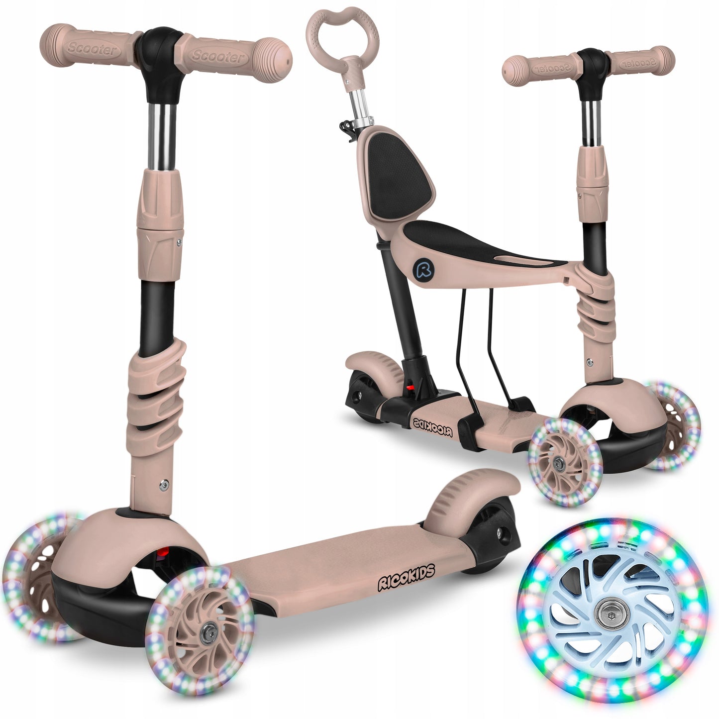 Vaikiškas balansinis triratis-paspirtukas 3in1 Rudas