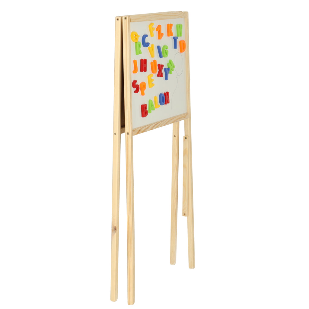 Dvipusė medinė magnetinė kreidinė lenta su raidėmis ir kreida, 43x50x84 cm