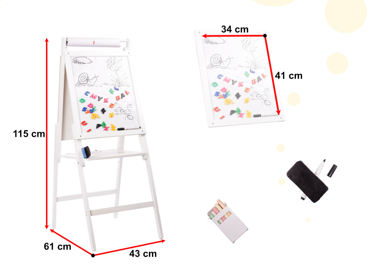 Didelė dvipusė medinė magnetinė ir kreidinė lenta XXL, balta – vaizdas 4