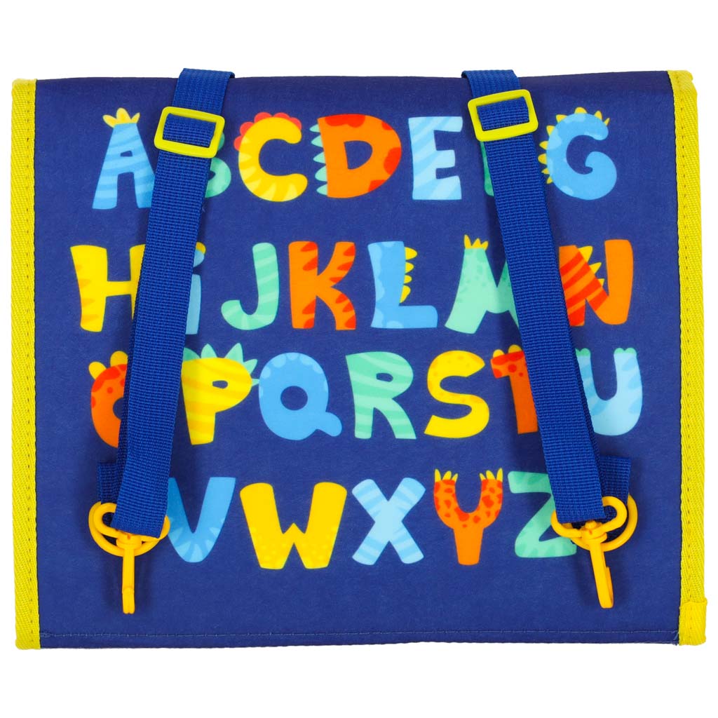 Montessori sensorinė manipuliacinė lentelė-kuprinė, mėlyna