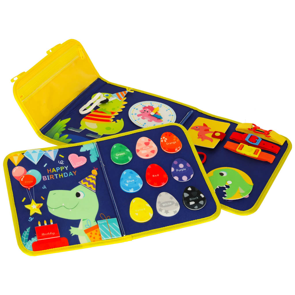 Montessori sensorinė manipuliacinė lentelė-kuprinė, mėlyna