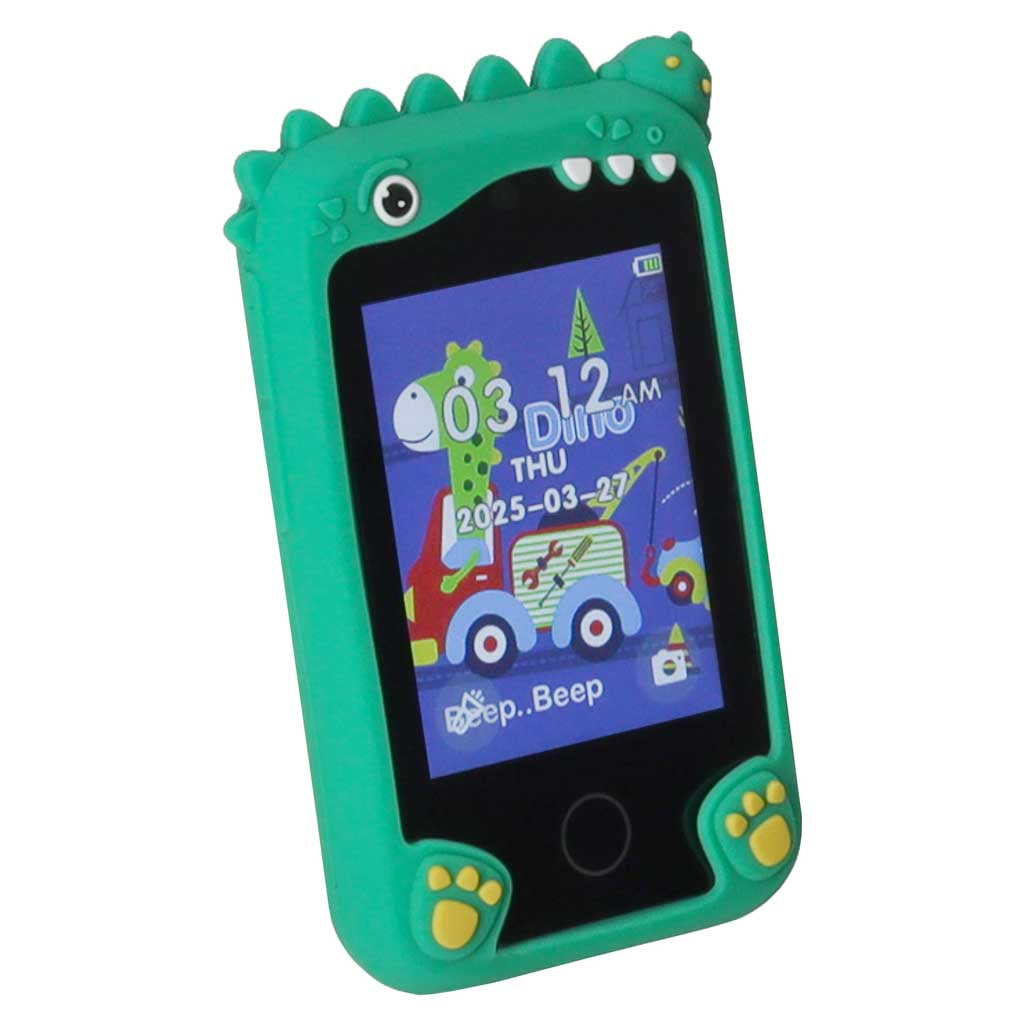 Žaislinis telefonas vaikams su kamera, MP3 ir žaidimais, žalias dinozauras