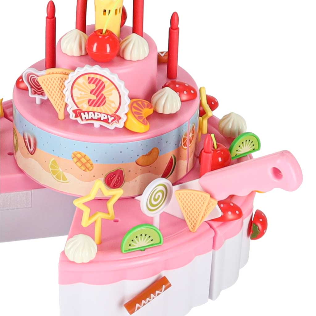 Žaislinis gimtadienio tortas su šviesa ir muzika, 75 dalys, rožinis