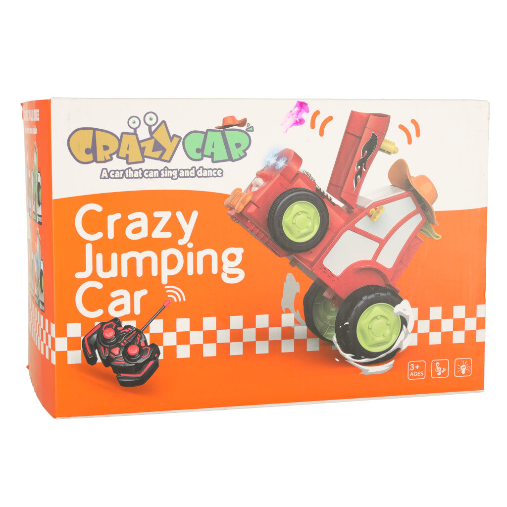 Raudonas RC nuotoliniu būdu valdomas šokinėjantis ir šokantis traktorius su garsais