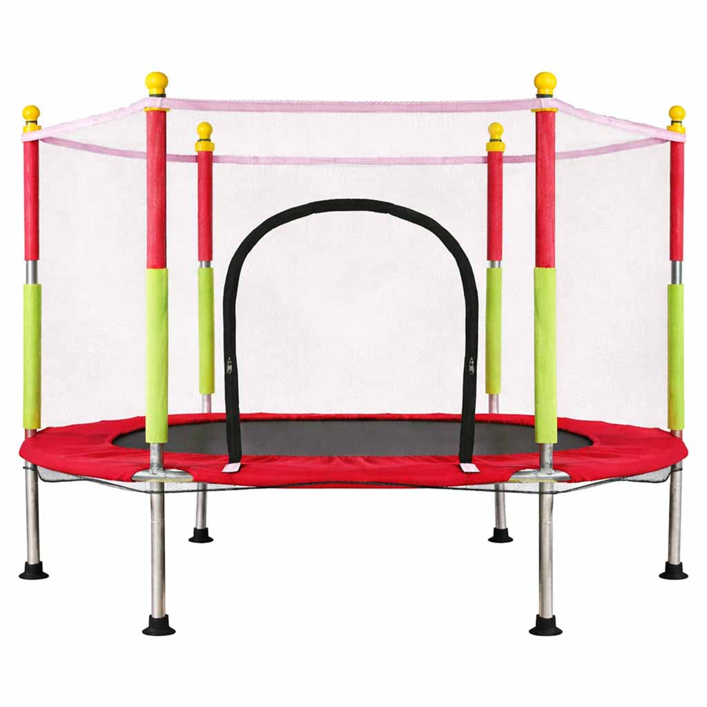 Vaikiškas sodo batutas su apsauginiu tinklu 140 cm (55 col.), raudonas