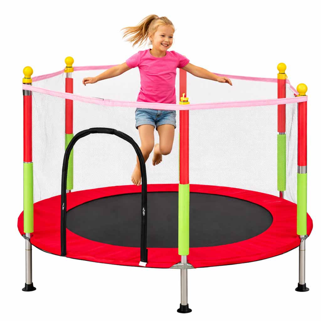 Vaikiškas sodo batutas su apsauginiu tinklu 140 cm (55 col.), raudonas