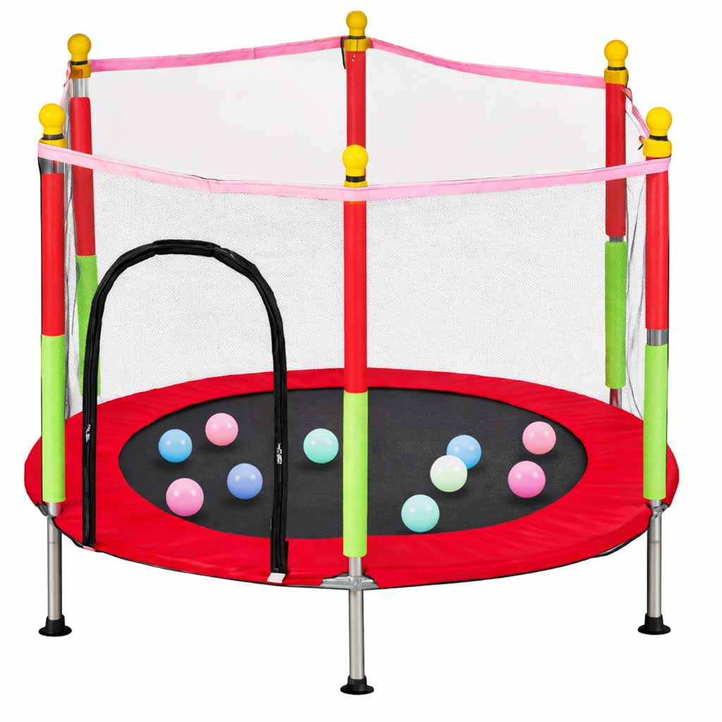 Vaikiškas sodo batutas su apsauginiu tinklu 140 cm (55 col.), raudonas