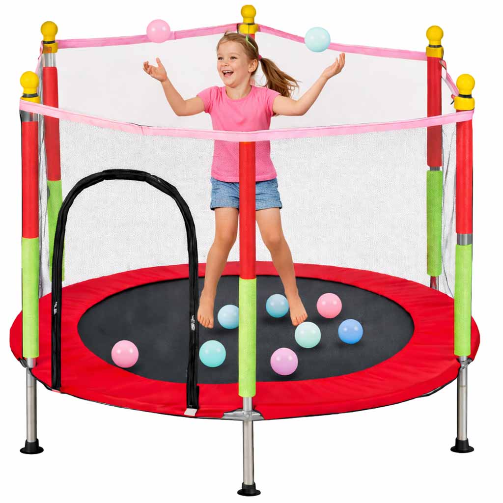 Vaikiškas sodo batutas su apsauginiu tinklu 140 cm (55 col.), raudonas