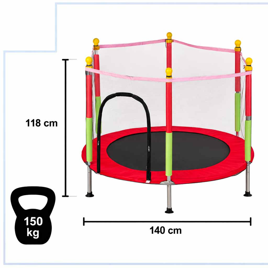 Vaikiškas sodo batutas su apsauginiu tinklu 140 cm (55 col.), raudonas