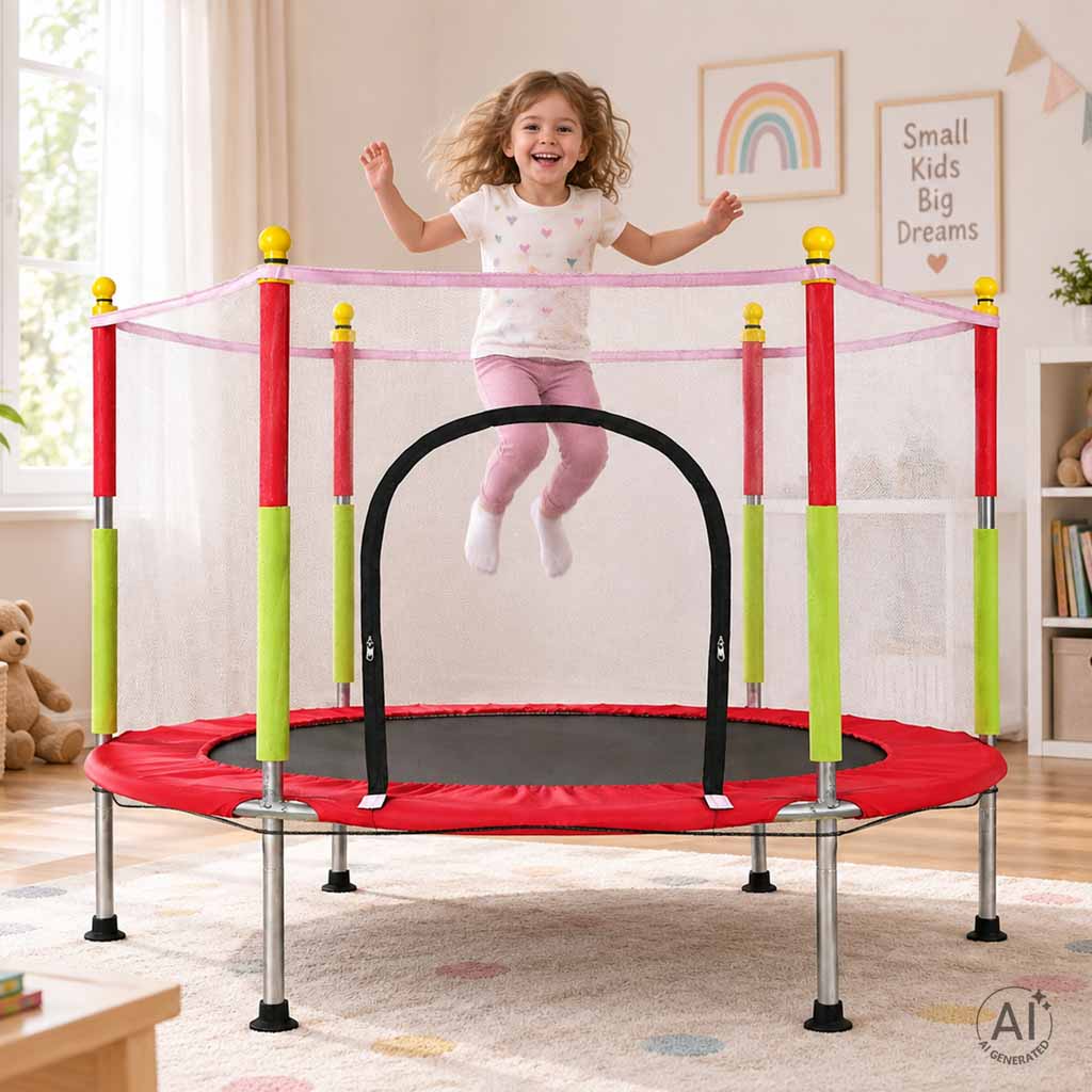 Vaikiškas sodo batutas su apsauginiu tinklu 140 cm (55 col.), raudonas