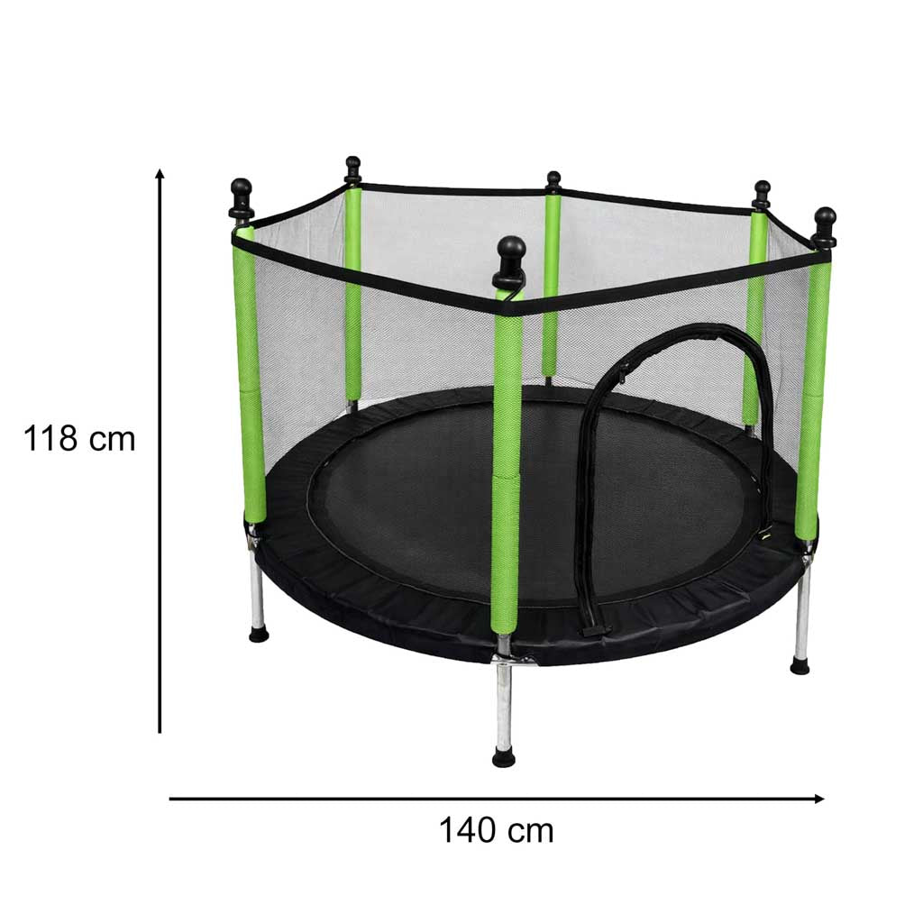 Vaikiškas sodo batutas su tinklu ir kamuoliukais 140 cm, žalias