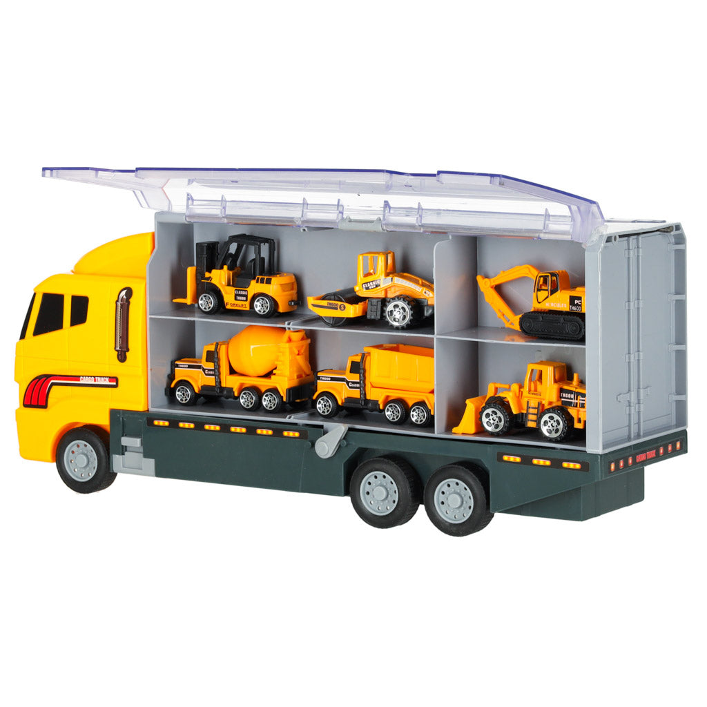 TIR sunkvežimis transporteris su paleidimo funkcija ir metaliniais statybiniais automobiliais