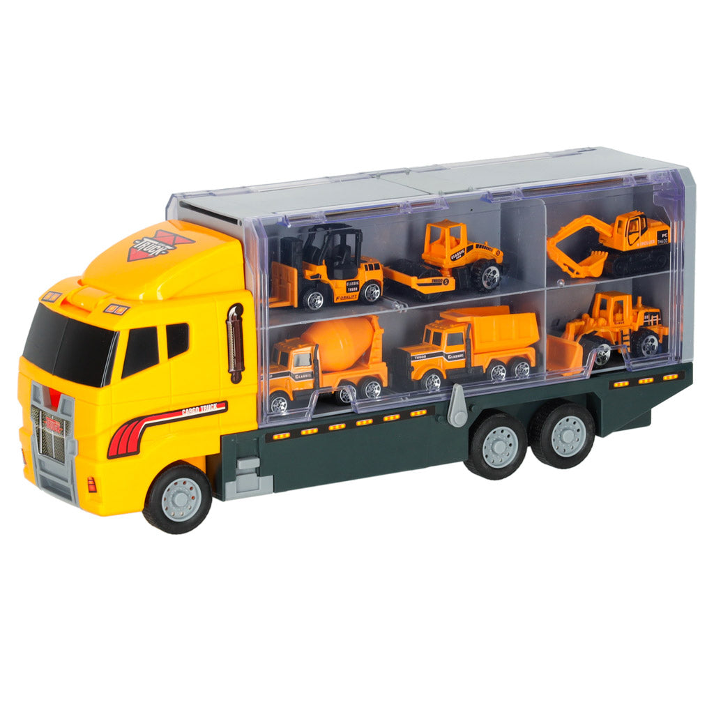 TIR sunkvežimis transporteris su paleidimo funkcija ir metaliniais statybiniais automobiliais