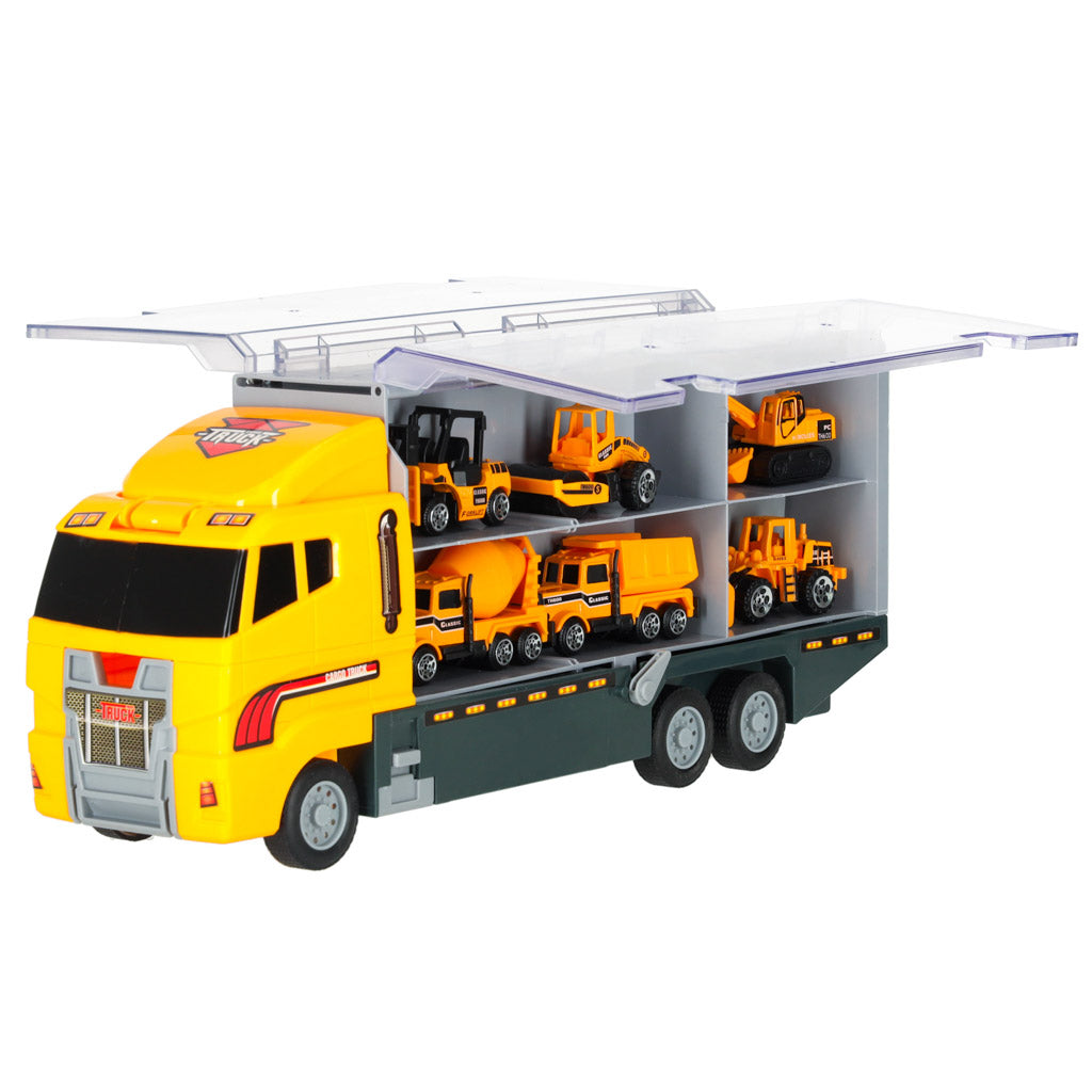 TIR sunkvežimis transporteris su paleidimo funkcija ir metaliniais statybiniais automobiliais
