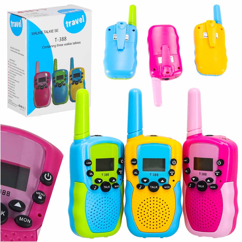 Vaikiškos racijos Walkie Talkie, 3 vnt. komplektas, iki 3 km