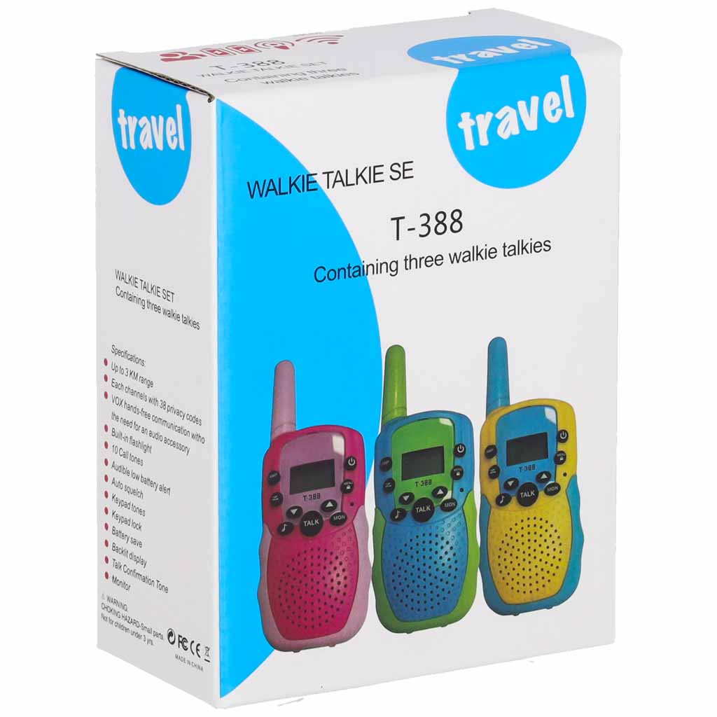 Vaikiškos racijos Walkie Talkie, 3 vnt. komplektas, iki 3 km