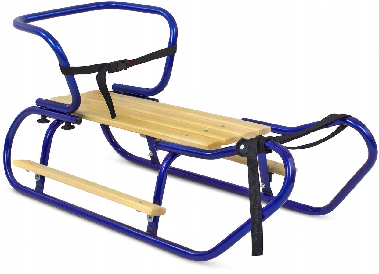 Vaikiškos metalinės rogutės su nugaros ir kojų atramomis, tamsiai mėlynos spalvos – vaizdas 2