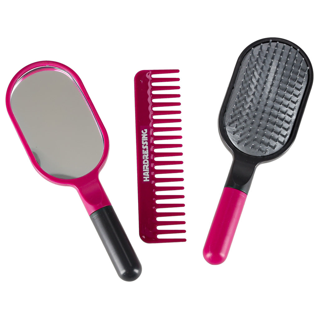 Kirpyklos rinkinys vaikams: džiovintuvas ir plaukų tiesintuvas su šviesos bei garso efektais, 19 elementų