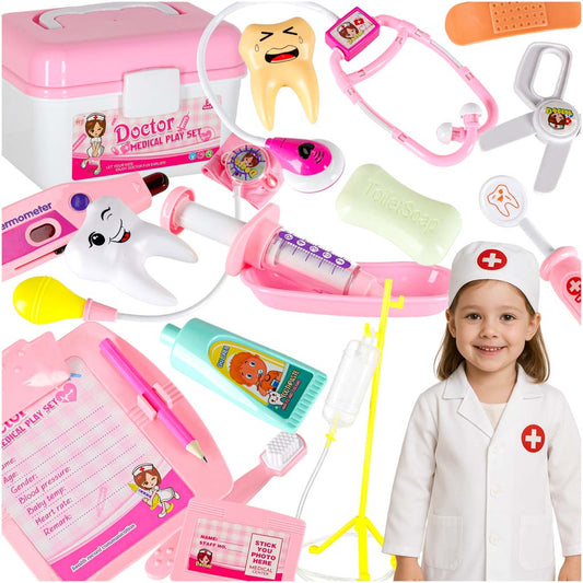 Gydytojo rinkinys lagaminėlyje „Mažasis daktaras“ su garsais, 35 dalys