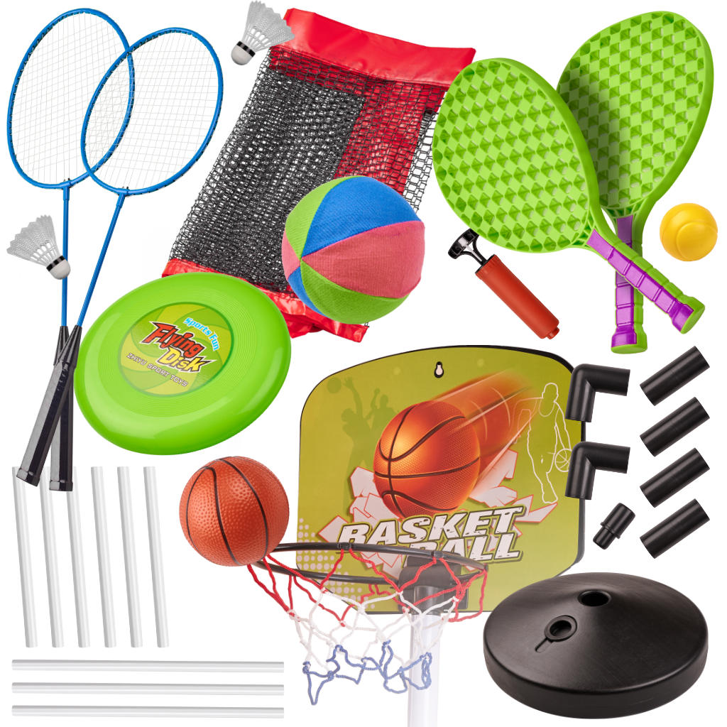 Sporto rinkinys 5in1: badmintonas, krepšinis, tinklinis, tenisas, frisbis
